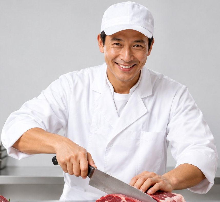Our butcher cutting fresh beef